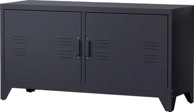 Image de HOMCOM Meuble TV, Banc TV, Structure en Acier Laminé à Froid, 2 Meubles avec 2 Étagères Réglables, Design Industriel, Passe-câbles, 119 x 40 x 63,5 cm, Noir