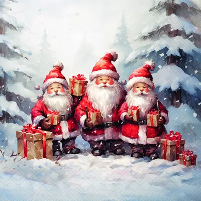 Produktbild von 20 Servietten Santas Triplets - Weihnachtsmann-Trio 33x33cm