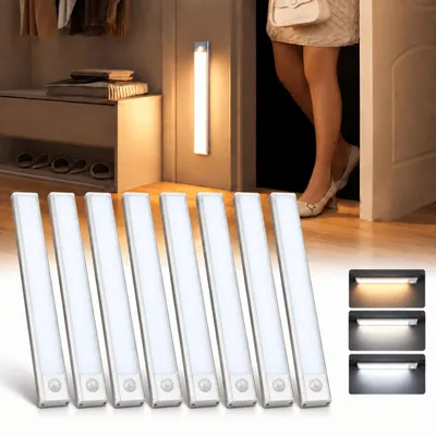 Produktbild von 8er 20cm-LED Unterbauleuchte, Schrankleuchte mit Bewegungssensor, Magnetische Lichtleiste Schranklicht mit USB Ladefunktion, weißes Licht