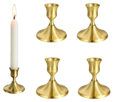 4er-Set goldene Kerzenhalter, Metall, Vintage, 7,6 cm