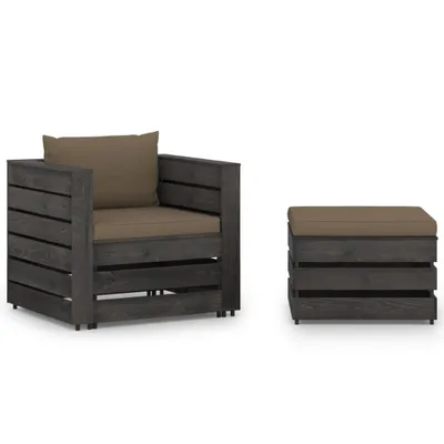 Image de Salon de jardin 2 pcs avec coussins Bois imprégné de gris