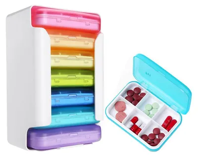 Immagine prodotto di Contenitore per farmaci grande, per 7 giorni, con 6 scomparti. Organizzatore per pillole, per l'assunzione al mattino, a mezzogiorno e alla sera