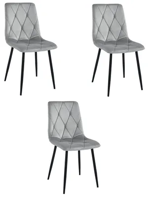 Immagine prodotto di Valora LIBRA, grigio argento, gambe nere vellutate, set di 3 | 3 sedie eleganti in argento con un tocco moderno