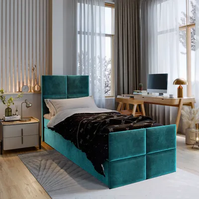 Produktbild von Masseno Boxspringbett ARIEL 80 80x200 cm Komplett-Set mit Bonell Matratze und Topper, Polsterbett mit Bettkästen -Blau, KRONOS 13