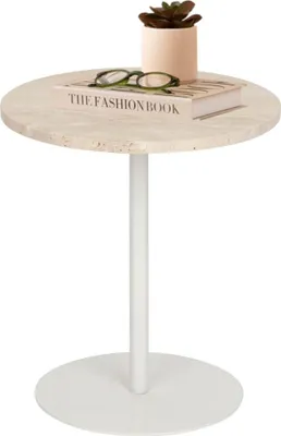Produktbild von "MISOU Beistelltisch Rund Couchtisch Travertin Modern Organisch Sand Beige 40x45cm"