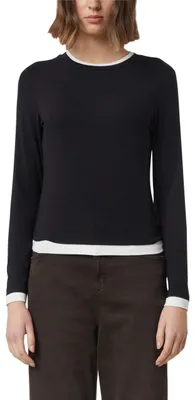 Image de COMMA : T-shirt manches longues pour femmes, en viscose, col rond, détails contrastés
