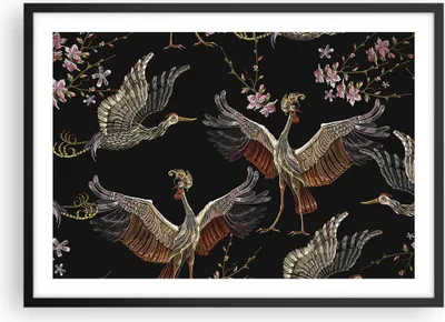 Produktbild von Gerahmtes Poster - Schwarzer Rahmen - Asiatisch Vögel Verziert - 70x50 cm - Wand Bild - Wanddeko - Wandbilder - Kunstposter - Wandposter - Bilderrahmen - Bilder - Kunstdruck - P2BAA70x50-4556