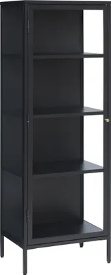 Produktbild von Vitrine "CARMEL" aus Metall in schwarz. Abmessungen (B/H/T) 57x160x40 cm