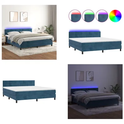 Produktbild von vidaXL Boxspringbett mit Matratze & LED Dunkelblau 180x200 cm Samt - Boxspringbett - Boxspringbetten - Bett - Betten