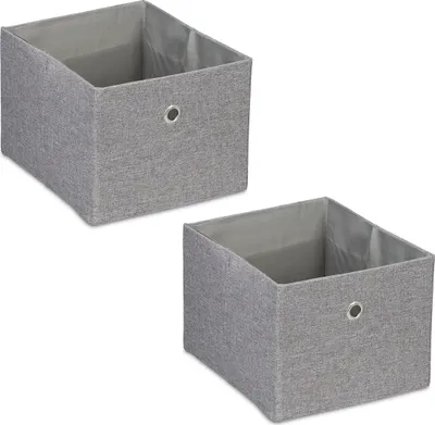 Immagine prodotto di Relaxdays, contenitore portaoggetti, piccolo contenitore in tessuto, set da 2 pezzi, L x P x A: 16 x 20,5 x 25 cm, cestino pieghevole da scaffale, grigio