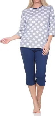 Obrázek produktu pro Normann dámské pyžamo s krátkým rukávem Capri pyžamo s puntíky - také v plus size ; navy , 56