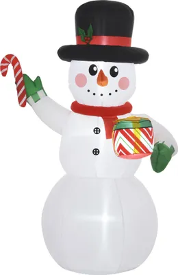 Produktbild von 1,80 m Schneemann mit Zuckerstange & Geschenk, selbstaufblasbar, LEDs, wetterfest