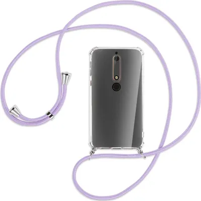 Produktbild von Handykette Backcover-Schutzhülle mit Band (Metall silberfarben) für Nokia 6.1 - violett