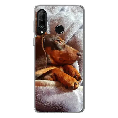 Produktbild von MuchoWow® Handyhülle Schutzhülle Hülle für Huawei P30 Lite Niedlicher Dackel liegt unter der Bettdecke Silikon Softcase Handy Hülle - Handyhülle