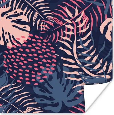 Produktbild von MuchoWow® Poster Blätter - Tropisch - Muster - Mädchen - Kinder - Rosa - Mädchen 50x50 cm - Wohnzimmerdekoration