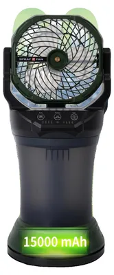 Obrázok produktu pre Prenosný ventilátor s funkciou zvlhčovača vzduchu, objem nádržky 2000 ml, batéria s kapacitou 15000 mAh, 4 stupne rýchlosti, oscilácia o 90°, RGB podsvietenie