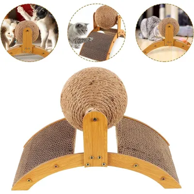 Produktbild von Kratzspielzeug für Katzen, Kratzball mit Ball für Katzen,35x15x26CM, Kätzchen, Hunde, Welpen, interaktives Haustierspielzeug aus massivem Holz
