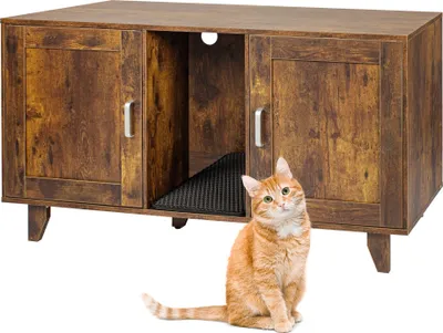 Produktbild von Relaxdays Katzenschrank für Katzentoilette, XXL, 2 Kammern, Katzenhaus mit Katzenklomatte, HBT 65x120x52 cm, dunkelbraun