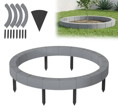 Produktbild von XMTECH Baumeinfassung Baumring Kunststoff Ø80 cm mit Unkrautvlies Rasenroboter geeignet Beeteinfassung Rasenkante Gartenrand UV-beständig Grau