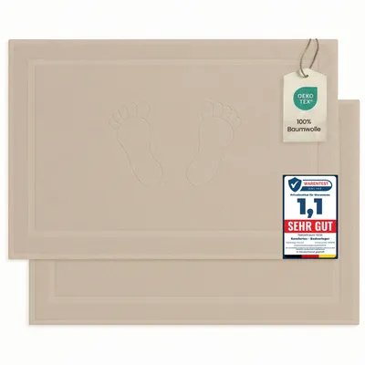 Produktbild von Komfortec Badvorleger Set 2 Teilig, Frottee Duschvorleger, Waschbar Duschmatte & Badteppich, 800 g/m² &100% Baumwolle, Saugfähig & Schnelltrocknend, 50 x 80 cm, Sand/Beige