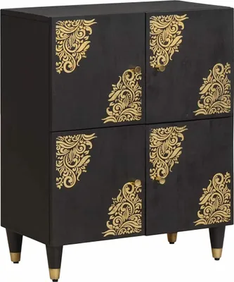 Produktbild von Sideboard mit Regal Schwarz 60 x 33 x 75 cm Massivholz Mango