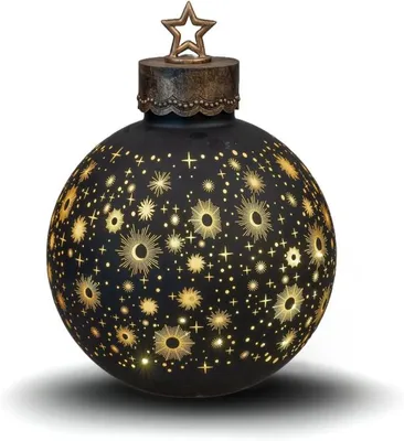 Produktbild von Deko-Kugel Schwarz 30cm mitLED Licht Timer Beleuchtete Glaskugel Deko - Weihnachtsdekoration Tisch Regal Deko-Kugel 6h/18h Timer