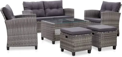 Produktbild von 6-teiliges Gartenset in Dunkelgrau aus Polyrattan
