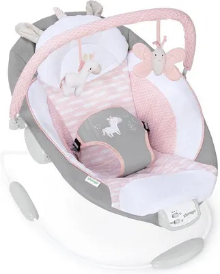 Image de Fauteuil à bascule vibrant avec musique, rose, rembourrage moelleux, ceinture de sécurité