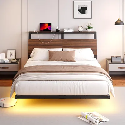 Schwebebett 135x190 cm mit LED und Ladestation, Metall