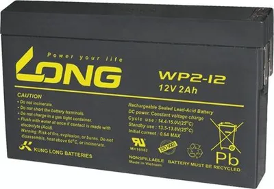 Productafbeelding van KUNG LONG loodaccu, stand-by gebruik, WP2-12, 12V, 2Ah, Faston 4,8 mm