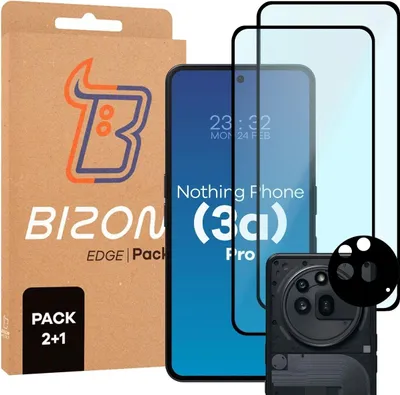 Produktbild von Bizon Edge 2 Pack 2x gehärtetes Glas + 1x Objektivschutz für Nothing Phone (3a) Pro