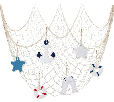 Image de Décoration en filet de pêche - Design marin - Décoration murale sur le thème maritime - 2 x 1 mètre