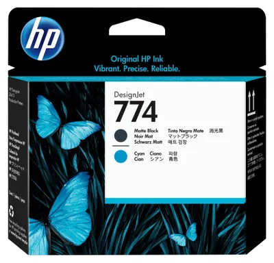 Productafbeelding van HP Matzwarte / azuurblauwe printkop 774 DesignJet, voor de HP DesignJet Z6810 Production-serie printers, HP DesignJet Z6610 Production-printer, thermische printer, zwart, azuurblauw, P2W01A, zakelijk gebruik, Singapore
