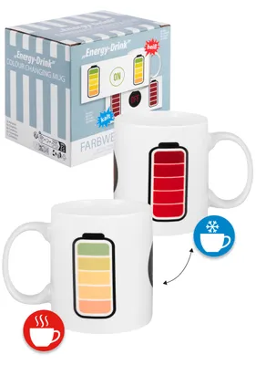 Produktbild von Akku Zaubertasse - Energy Drink Kaffeetasse Becher Kaffeebecher Tasse aus Keramik Farbwechseltasse 320 ml