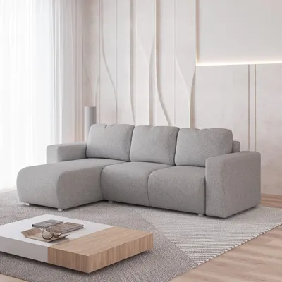 Produktbild von Masseno Ecksofa RINOVA mit Schlaffunktion L-Form, Sofa mit Bettkasten, Wohnzimmersofa, Couch, Soffa, Bettsofa, Couchgarnitur- Hellgrau, NEVE 83