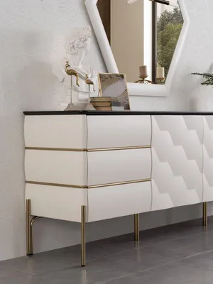 Immagine prodotto di Set sala da pranzo moderna di design credenza bianca grande specchio 2 pezzi