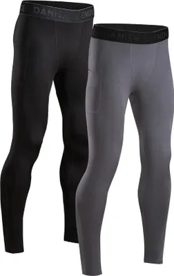 Produktbild von Unyqoos® Kompressionsleggings für Herren – 2er-Set Trainings-Baselayer, schnelltrocknend, eng anliegend, schwarz & grau, Größe XL