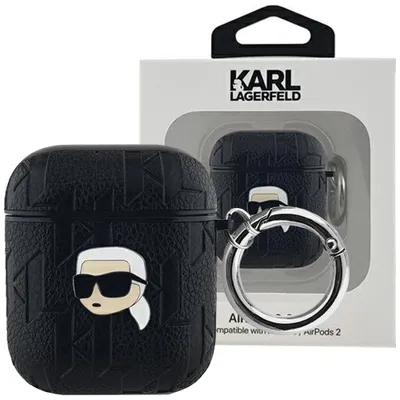 Produktbild von Karl Lagerfeld, Etui für AirPods 1/2 Monogramm mit Karl Head Prägung, Schwarz