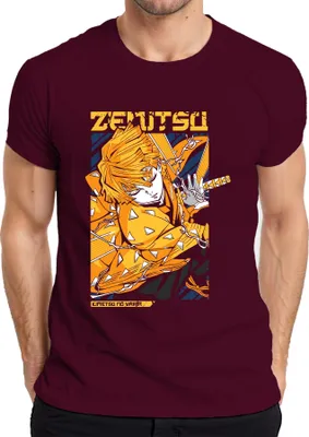 Zdjęcie produktu dla Zenitsu Agatsuma Kimetsu no Yaiba Lightning Sword Anime Japan Y2K Streetwear Manga Koszulka męska, bordowy, L