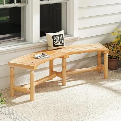 Imagen del producto de Banco de jardín resistente a la intemperie, banco exterior para 3 personas, banco de balcón de madera maciza, banco de jardín y terraza con capacidad de carga de hasta 360 kg, banco de madera curvado, banco para parques, banco para porches, dimensiones: 170x58x45 cm