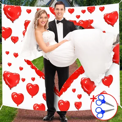 Produktbild von Belle Vous Herz zum Ausschneiden Hochzeit Deko - B2 x H1,7 m - Großes Rotes Herz Ausschneiden Hochzeit Bettlaken mit 2 Paar Scheren - Fotohintergrund