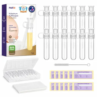 Produktbild von Nuliie Kolostrum-Sammelset 7ml/12pcs, BPA-frei, wiederverwendbar, auslaufsicher Muttermilch Sammler mit Baumwolltuch Tuch, Aufbewahrungsbehälter