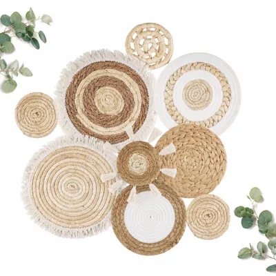 Wandmandenset 9-teilig, Seegras, handgefertigt, Boho-Stil
