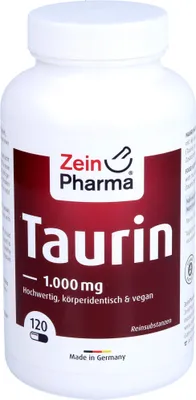 Produktbild von Taurin Kapseln mit 1000 mg pro Kapsel, 120 Stück – Nahrungsergänzungsmittel