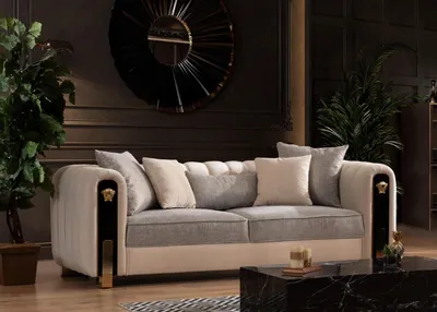 Zdjęcie produktu dla Luksusowa beżowa sofa 3-osobowa Sofa 3-osobowa Klasyczne meble Kanapy
