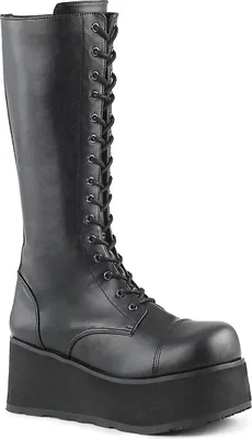 A single black boot on a white background.