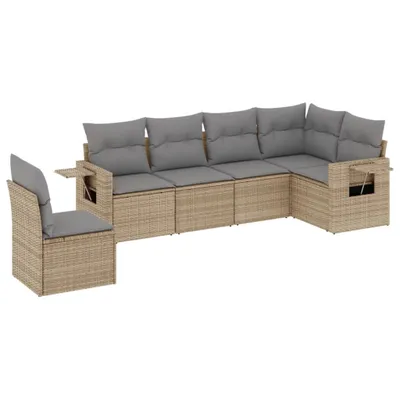Produktbild von vidaXL 6-tlg. Garten-Sofagarnitur mit Kissen Beige Poly Rattan