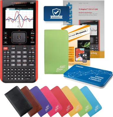 Produktbild von TI-Nspire CX II-T CAS Taschenrechner mit Tasche grün, Folie, Fachbuch & Zirkel Set