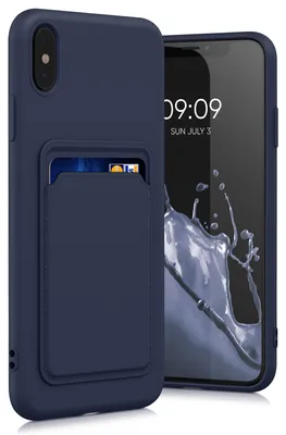 Produktbild von kwmobile Handyhülle für Apple iPhone XS Max Hülle mit Kartenfach - TPU Case - Kabelloses Laden - Schutzhülle Cover in Dunkelblau
