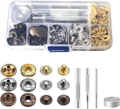 Produktbild von Metallene Druckknöpfe aus Leder - 30 Sets mit Werkzeug - 15 mm